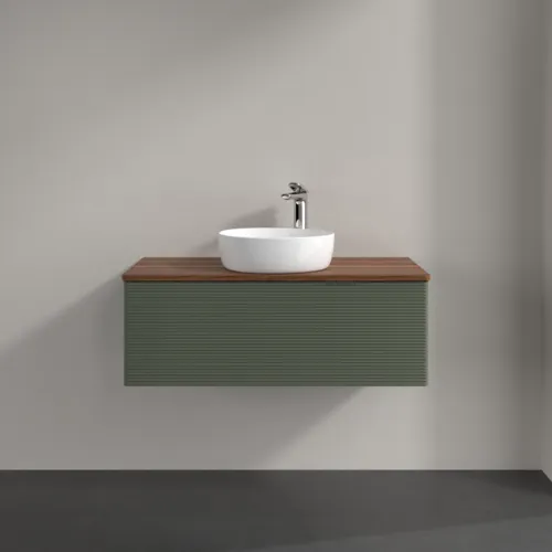 Bild von VILLEROY BOCH Antao Waschbeckenunterschrank, mit Beleuchtung, 1 Auszug, 1000 x 360 x 500 mm, Front mit Struktur, Leaf Green Matt Lacquer / Warm Walnut #L31152HL