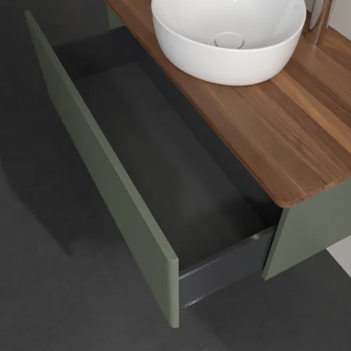 Bild von VILLEROY BOCH Antao Waschbeckenunterschrank, mit Beleuchtung, 1 Auszug, 1000 x 360 x 500 mm, Front mit Struktur, Leaf Green Matt Lacquer / Warm Walnut #L31152HL