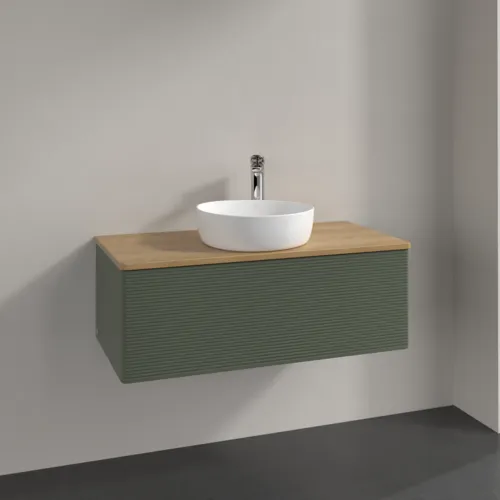 Bild von VILLEROY BOCH Antao Waschbeckenunterschrank, mit Beleuchtung, 1 Auszug, 1000 x 360 x 500 mm, Front mit Struktur, Leaf Green Matt Lacquer / Honey Oak #L31151HL