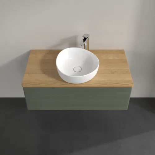Bild von VILLEROY BOCH Antao Waschbeckenunterschrank, mit Beleuchtung, 1 Auszug, 1000 x 360 x 500 mm, Front mit Struktur, Leaf Green Matt Lacquer / Honey Oak #L31151HL