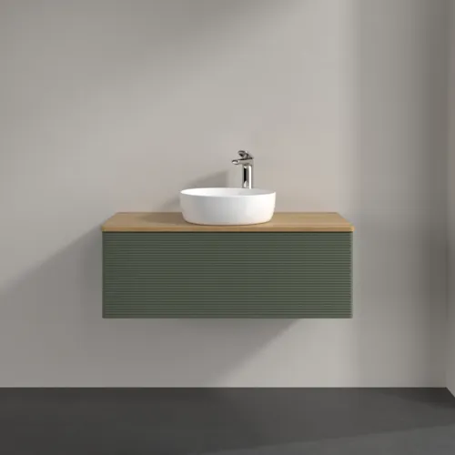 Bild von VILLEROY BOCH Antao Waschbeckenunterschrank, mit Beleuchtung, 1 Auszug, 1000 x 360 x 500 mm, Front mit Struktur, Leaf Green Matt Lacquer / Honey Oak #L31151HL