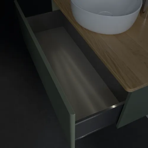 Bild von VILLEROY BOCH Antao Waschbeckenunterschrank, mit Beleuchtung, 1 Auszug, 1000 x 360 x 500 mm, Front mit Struktur, Leaf Green Matt Lacquer / Honey Oak #L31151HL
