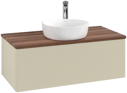Picture of VILLEROY BOCH Antao Vanity unit, with lighting, 1 pull-out compartment, 1000 x 360 x 500 mm, Front with grain texture, Silk Grey Matt Lacquer / Warm Walnut #L31152HJ