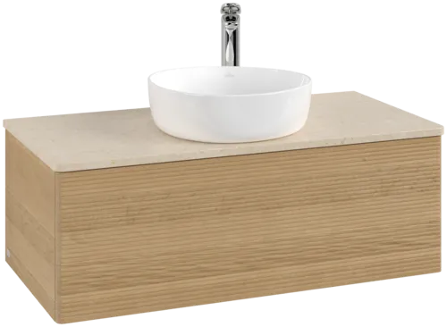 Picture of VILLEROY BOCH Antao Vanity unit, with lighting, 1 pull-out compartment, 1000 x 360 x 500 mm, Front with grain texture, Honey Oak / Botticino #L31153HN