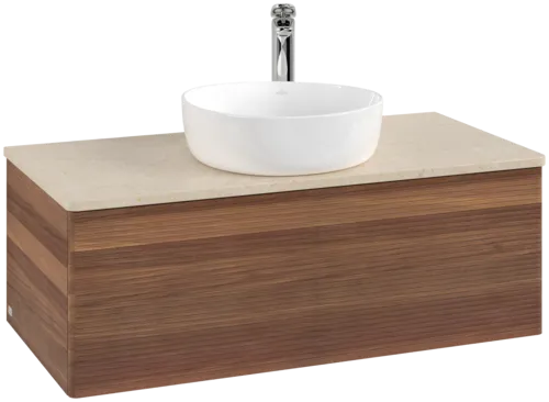 Picture of VILLEROY BOCH Antao Vanity unit, with lighting, 1 pull-out compartment, 1000 x 360 x 500 mm, Front with grain texture, Warm Walnut / Botticino #L31153HM