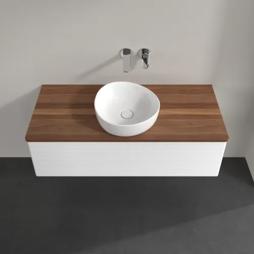 Bild von VILLEROY BOCH Antao Waschbeckenunterschrank, mit Beleuchtung, 1 Auszug, 1200 x 360 x 500 mm, Front mit Struktur, White Matt Lacquer / Warm Walnut #L32112MT