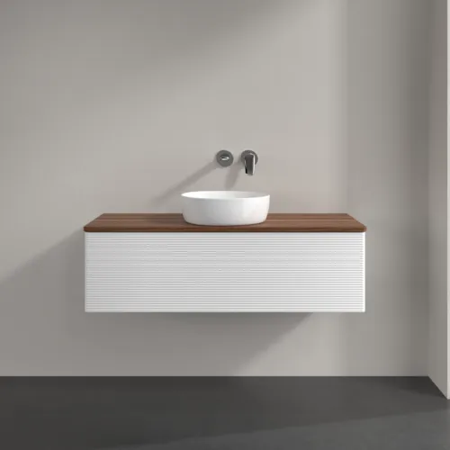 Bild von VILLEROY BOCH Antao Waschbeckenunterschrank, mit Beleuchtung, 1 Auszug, 1200 x 360 x 500 mm, Front mit Struktur, White Matt Lacquer / Warm Walnut #L32112MT