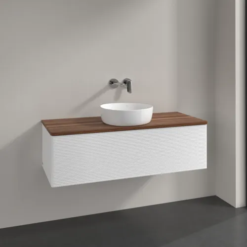 Bild von VILLEROY BOCH Antao Waschbeckenunterschrank, mit Beleuchtung, 1 Auszug, 1200 x 360 x 500 mm, Front mit Struktur, White Matt Lacquer / Warm Walnut #L32112MT