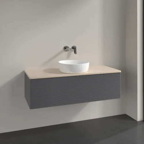 Bild von VILLEROY BOCH Antao Waschbeckenunterschrank, mit Beleuchtung, 1 Auszug, 1200 x 360 x 500 mm, Front mit Struktur, Anthracite Matt Lacquer / Botticino #L32113GK