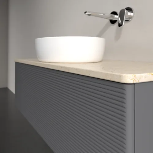 Bild von VILLEROY BOCH Antao Waschbeckenunterschrank, mit Beleuchtung, 1 Auszug, 1200 x 360 x 500 mm, Front mit Struktur, Anthracite Matt Lacquer / Botticino #L32113GK