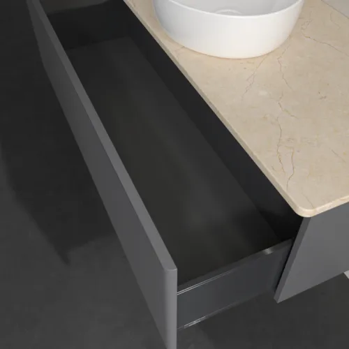 Bild von VILLEROY BOCH Antao Waschbeckenunterschrank, mit Beleuchtung, 1 Auszug, 1200 x 360 x 500 mm, Front mit Struktur, Anthracite Matt Lacquer / Botticino #L32113GK