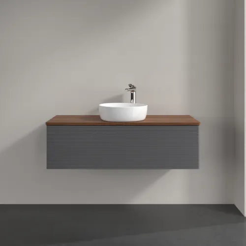 Bild von VILLEROY BOCH Antao Waschbeckenunterschrank, mit Beleuchtung, 1 Auszug, 1200 x 360 x 500 mm, Front mit Struktur, Anthracite Matt Lacquer / Warm Walnut #L32152GK