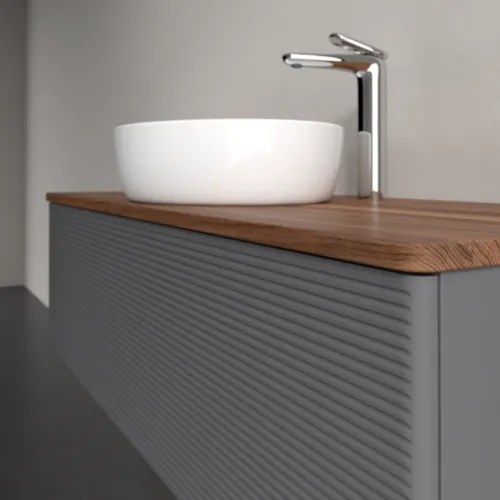 Bild von VILLEROY BOCH Antao Waschbeckenunterschrank, mit Beleuchtung, 1 Auszug, 1200 x 360 x 500 mm, Front mit Struktur, Anthracite Matt Lacquer / Warm Walnut #L32152GK
