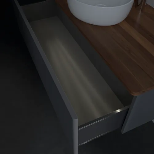 Bild von VILLEROY BOCH Antao Waschbeckenunterschrank, mit Beleuchtung, 1 Auszug, 1200 x 360 x 500 mm, Front mit Struktur, Anthracite Matt Lacquer / Warm Walnut #L32152GK