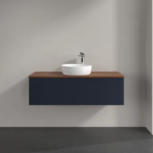 Bild von VILLEROY BOCH Antao Waschbeckenunterschrank, mit Beleuchtung, 1 Auszug, 1200 x 360 x 500 mm, Front mit Struktur, Midnight Blue Matt Lacquer / Warm Walnut #L32152HG