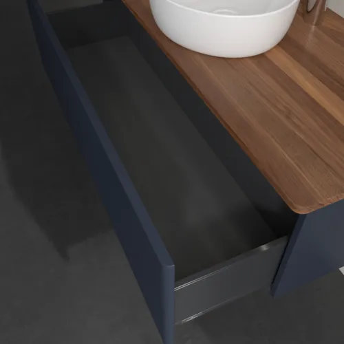 Bild von VILLEROY BOCH Antao Waschbeckenunterschrank, mit Beleuchtung, 1 Auszug, 1200 x 360 x 500 mm, Front mit Struktur, Midnight Blue Matt Lacquer / Warm Walnut #L32152HG