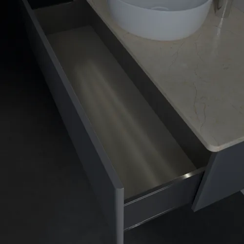 Bild von VILLEROY BOCH Antao Waschbeckenunterschrank, mit Beleuchtung, 1 Auszug, 1200 x 360 x 500 mm, Front mit Struktur, Anthracite Matt Lacquer / Botticino #L32153GK