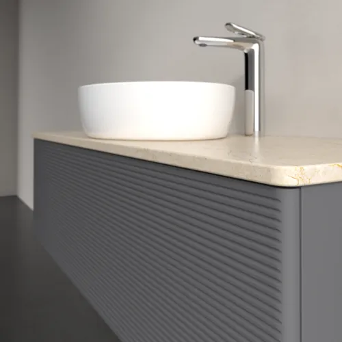 Bild von VILLEROY BOCH Antao Waschbeckenunterschrank, mit Beleuchtung, 1 Auszug, 1200 x 360 x 500 mm, Front mit Struktur, Anthracite Matt Lacquer / Botticino #L32153GK