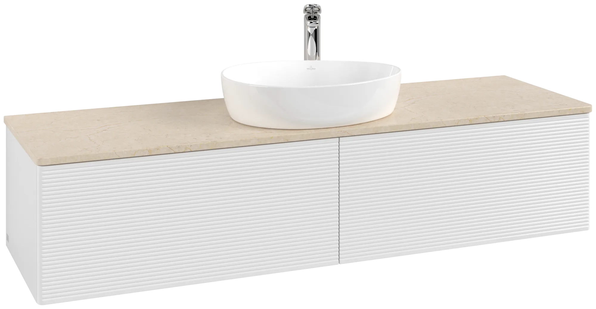 VILLEROY BOCH Antao Vanity unit, with lighting, 2 pull-out compartments, 1600 x 360 x 500 mm, Front with grain texture, Glossy White Lacquer / Botticino #L36153GF resmi