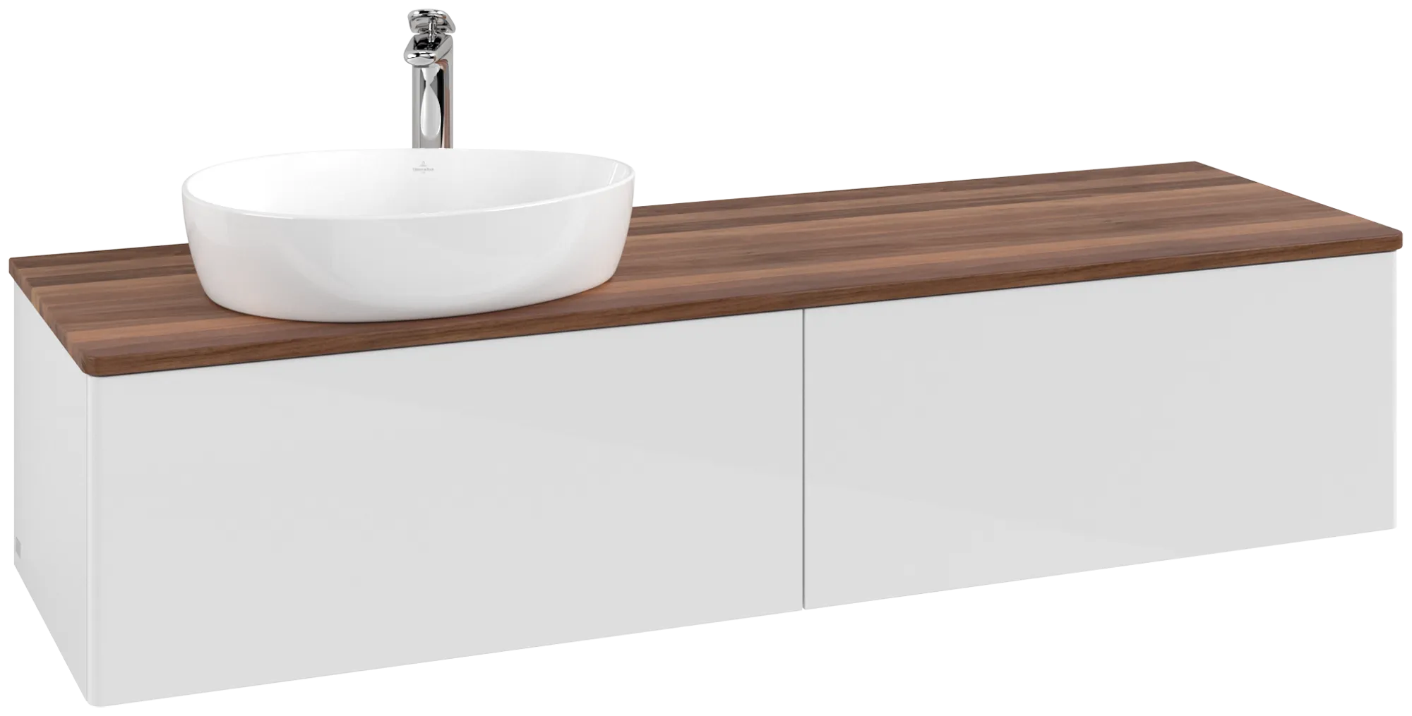 VILLEROY BOCH Antao Vanity unit, with lighting, 2 pull-out compartments, 1600 x 360 x 500 mm, Front without structure, Glossy White Lacquer / Warm Walnut #L37052GF resmi