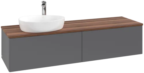 VILLEROY BOCH Antao Vanity unit, with lighting, 2 pull-out compartments, 1600 x 360 x 500 mm, Front without structure, Anthracite Matt Lacquer / Warm Walnut #L37052GK resmi