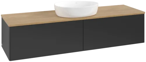 VILLEROY BOCH Antao Vanity unit, with lighting, 2 pull-out compartments, 1600 x 360 x 500 mm, Front without structure, Black Matt Lacquer / Honey Oak #L36011PD resmi