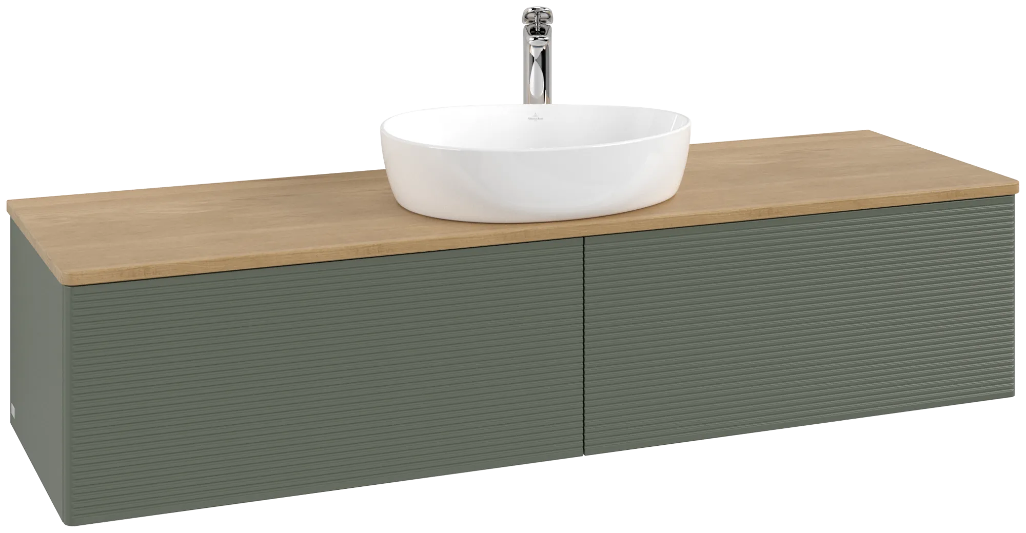 VILLEROY BOCH Antao Vanity unit, with lighting, 2 pull-out compartments, 1600 x 360 x 500 mm, Front with grain texture, Leaf Green Matt Lacquer / Honey Oak #L36151HL resmi