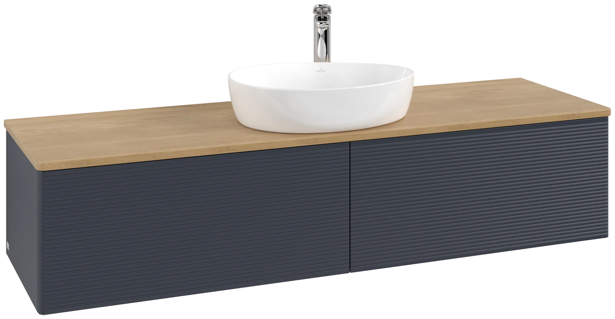 VILLEROY BOCH Antao Vanity unit, with lighting, 2 pull-out compartments, 1600 x 360 x 500 mm, Front with grain texture, Midnight Blue Matt Lacquer / Honey Oak #L36151HG resmi