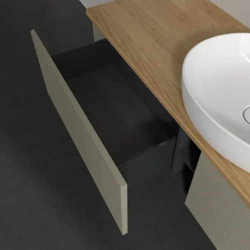 Bild von VILLEROY BOCH Antao Waschbeckenunterschrank, mit Beleuchtung, 2 Auszüge, 1600 x 360 x 500 mm, Front mit Struktur, Stone Grey Matt Lacquer / Honey Oak #L36151HK
