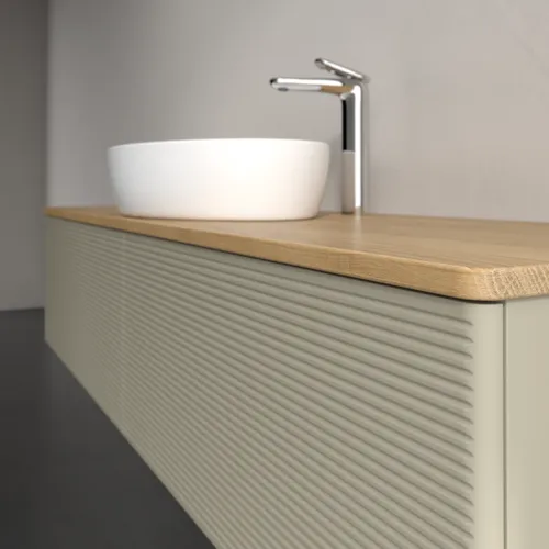 Bild von VILLEROY BOCH Antao Waschbeckenunterschrank, mit Beleuchtung, 2 Auszüge, 1600 x 360 x 500 mm, Front mit Struktur, Stone Grey Matt Lacquer / Honey Oak #L36151HK