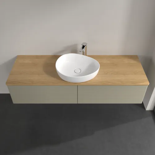 Bild von VILLEROY BOCH Antao Waschbeckenunterschrank, mit Beleuchtung, 2 Auszüge, 1600 x 360 x 500 mm, Front mit Struktur, Stone Grey Matt Lacquer / Honey Oak #L36151HK