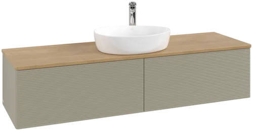 VILLEROY BOCH Antao Vanity unit, with lighting, 2 pull-out compartments, 1600 x 360 x 500 mm, Front with grain texture, Stone Grey Matt Lacquer / Honey Oak #L36151HK resmi