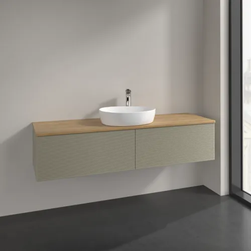 Bild von VILLEROY BOCH Antao Waschbeckenunterschrank, mit Beleuchtung, 2 Auszüge, 1600 x 360 x 500 mm, Front mit Struktur, Stone Grey Matt Lacquer / Honey Oak #L36151HK