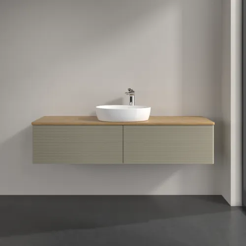 Bild von VILLEROY BOCH Antao Waschbeckenunterschrank, mit Beleuchtung, 2 Auszüge, 1600 x 360 x 500 mm, Front mit Struktur, Stone Grey Matt Lacquer / Honey Oak #L36151HK