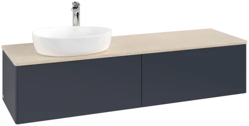 VILLEROY BOCH Antao Vanity unit, with lighting, 2 pull-out compartments, 1600 x 360 x 500 mm, Front without structure, Midnight Blue Matt Lacquer / Botticino #L37053HG resmi
