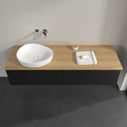 Bild von VILLEROY BOCH Antao Waschbeckenunterschrank, mit Beleuchtung, 2 Auszüge, 1600 x 360 x 500 mm, Front ohne Struktur, Black Matt Lacquer / Honey Oak #L37011PD