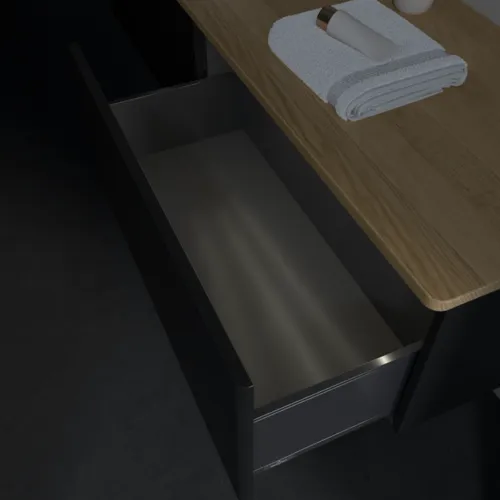 Bild von VILLEROY BOCH Antao Waschbeckenunterschrank, mit Beleuchtung, 2 Auszüge, 1600 x 360 x 500 mm, Front ohne Struktur, Black Matt Lacquer / Honey Oak #L37011PD
