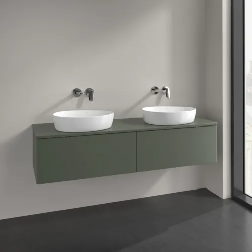 Bild von VILLEROY BOCH Antao Waschbeckenunterschrank, mit Beleuchtung, 2 Auszüge, 1600 x 360 x 500 mm, Front ohne Struktur, Leaf Green Matt Lacquer / Leaf Green Matt Lacquer #L39010HL