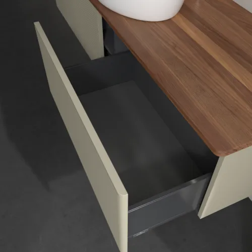 Bild von VILLEROY BOCH Antao Waschbeckenunterschrank, mit Beleuchtung, 2 Auszüge, 1600 x 360 x 500 mm, Front mit Struktur, Stone Grey Matt Lacquer / Warm Walnut #L36152HK