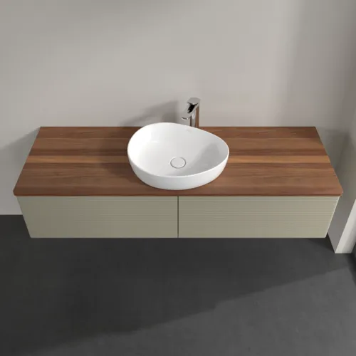 Bild von VILLEROY BOCH Antao Waschbeckenunterschrank, mit Beleuchtung, 2 Auszüge, 1600 x 360 x 500 mm, Front mit Struktur, Stone Grey Matt Lacquer / Warm Walnut #L36152HK