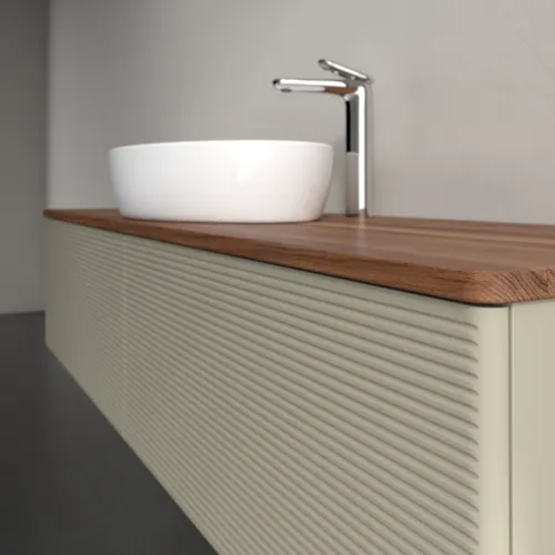 Bild von VILLEROY BOCH Antao Waschbeckenunterschrank, mit Beleuchtung, 2 Auszüge, 1600 x 360 x 500 mm, Front mit Struktur, Stone Grey Matt Lacquer / Warm Walnut #L36152HK