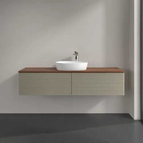 Bild von VILLEROY BOCH Antao Waschbeckenunterschrank, mit Beleuchtung, 2 Auszüge, 1600 x 360 x 500 mm, Front mit Struktur, Stone Grey Matt Lacquer / Warm Walnut #L36152HK