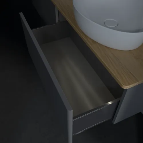 Bild von VILLEROY BOCH Antao Waschbeckenunterschrank, mit Beleuchtung, 2 Auszüge, 1600 x 360 x 500 mm, Front ohne Struktur, Anthracite Matt Lacquer / Honey Oak #L39011GK
