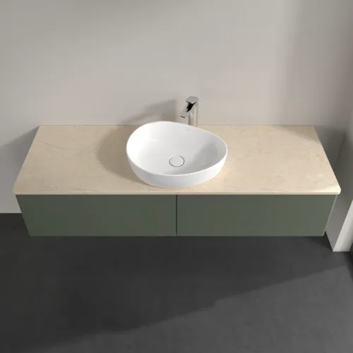 Bild von VILLEROY BOCH Antao Waschbeckenunterschrank, mit Beleuchtung, 2 Auszüge, 1600 x 360 x 500 mm, Front ohne Struktur, Leaf Green Matt Lacquer / Botticino #L36053HL
