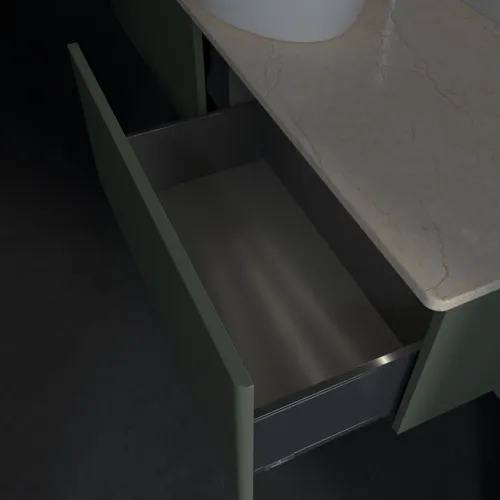 Bild von VILLEROY BOCH Antao Waschbeckenunterschrank, mit Beleuchtung, 2 Auszüge, 1600 x 360 x 500 mm, Front ohne Struktur, Leaf Green Matt Lacquer / Botticino #L36053HL