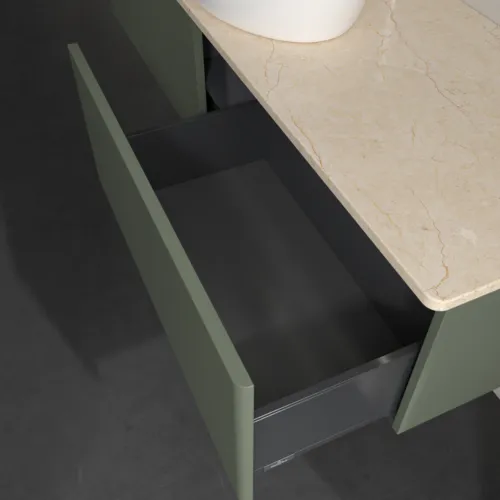 Bild von VILLEROY BOCH Antao Waschbeckenunterschrank, mit Beleuchtung, 2 Auszüge, 1600 x 360 x 500 mm, Front ohne Struktur, Leaf Green Matt Lacquer / Botticino #L36053HL