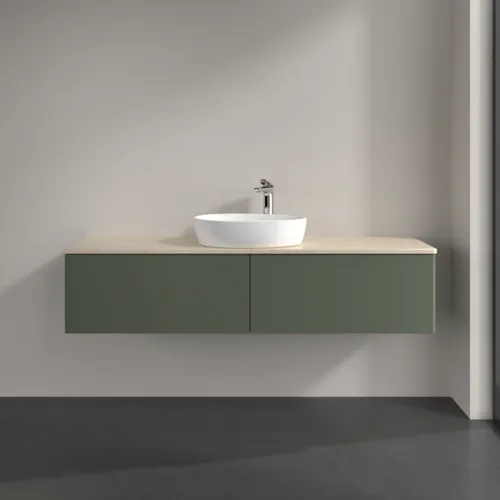 Bild von VILLEROY BOCH Antao Waschbeckenunterschrank, mit Beleuchtung, 2 Auszüge, 1600 x 360 x 500 mm, Front ohne Struktur, Leaf Green Matt Lacquer / Botticino #L36053HL