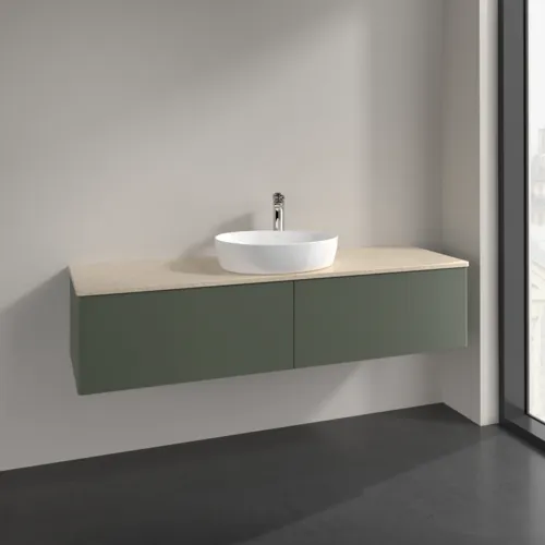 Bild von VILLEROY BOCH Antao Waschbeckenunterschrank, mit Beleuchtung, 2 Auszüge, 1600 x 360 x 500 mm, Front ohne Struktur, Leaf Green Matt Lacquer / Botticino #L36053HL