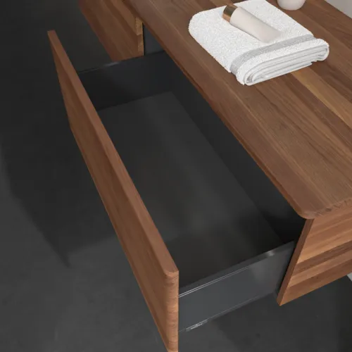 Bild von VILLEROY BOCH Antao Waschbeckenunterschrank, mit Beleuchtung, 2 Auszüge, 1600 x 360 x 500 mm, Front mit Struktur, Warm Walnut / Warm Walnut #L37152HM