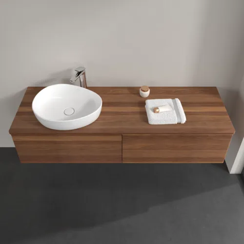 Bild von VILLEROY BOCH Antao Waschbeckenunterschrank, mit Beleuchtung, 2 Auszüge, 1600 x 360 x 500 mm, Front mit Struktur, Warm Walnut / Warm Walnut #L37152HM